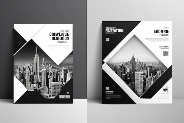 Photo portfolio design template vectorminimal brochure report business flyers magazine posterabstract black and white square cover book presentation