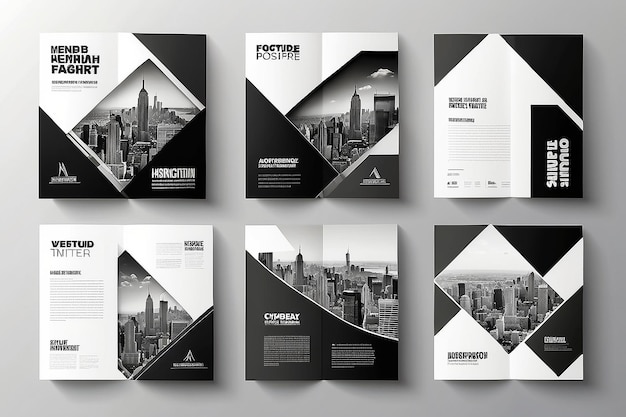 ポートフォリオデザインのテンプレート ベクトル 最小の小冊子 報告書 ビジネスフライヤー 雑誌のポスター 抽象 黒と白の正方形の表紙 本のプレゼンテーション