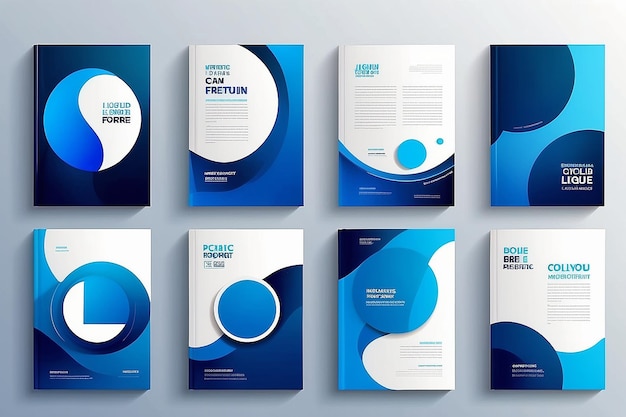 Portfolio geometric design vector set Abstract blue liquid graphic gradient circle shape on cover book presentation