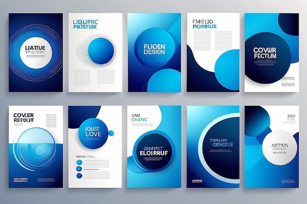 Foto set vettoriale di progettazione geometrica di portafoglio abstract blue liquid graphic gradient circle shape on cover book presentation