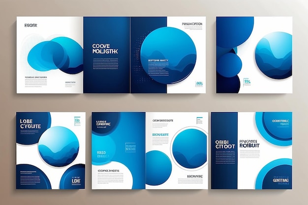 ポートフォリオの幾何学的なデザインベクトルセット 抽象的な青い液体グラフィックグラディエント円形の表紙書籍のプレゼンテーション