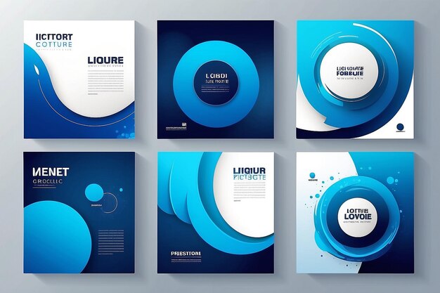 Photo portfolio geometric design vector set abstract blue liquid graphic gradient circle shape