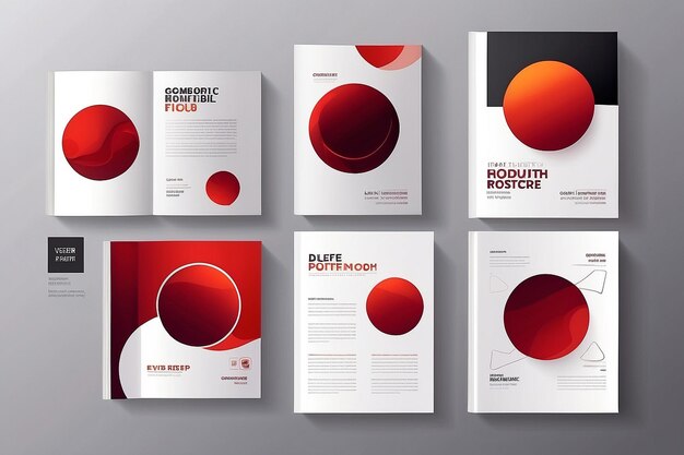 Portfolio geometric design vector set Abstract red liquid graphic gradient circle shape