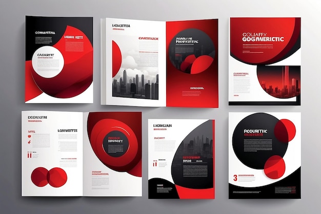 Portfolio geometric design vector set Abstract red liquid graphic gradient circle shape