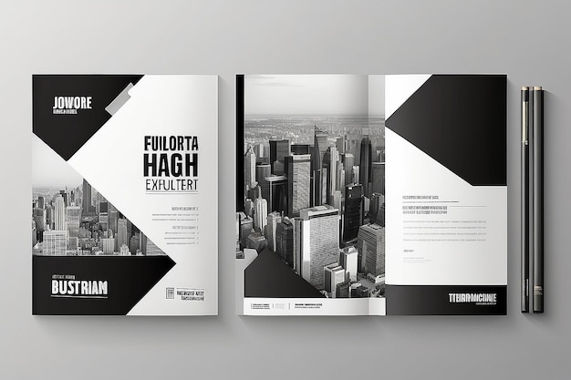 Portfolio ontwerp sjabloon vectorMinimale brochure rapport business flyers tijdschrift posterAbstract zwart-wit vierkante omslag boek presentatie