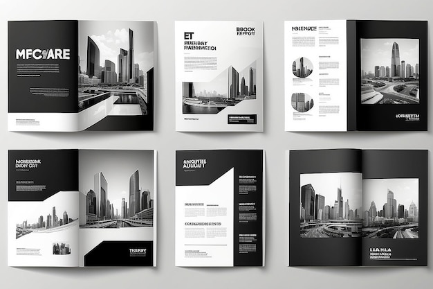 Portfolio ontwerp sjabloon vectorMinimale brochure rapport business flyers tijdschrift posterAbstract zwart-wit vierkante omslag boek presentatie