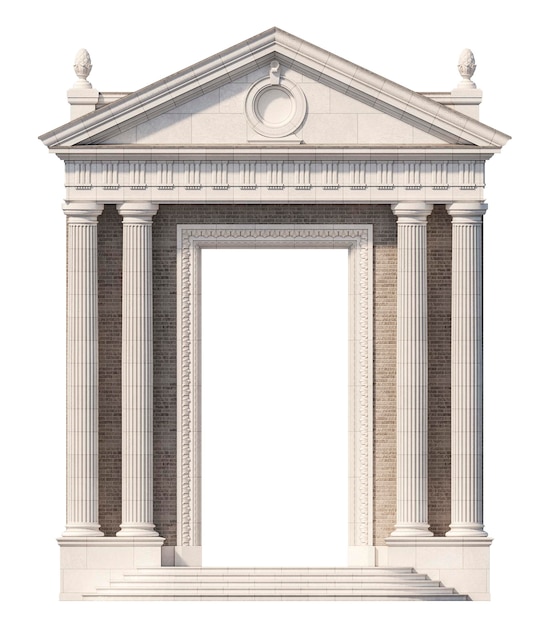 Foto portico elementi architettonici del classico rendering 3d della facciata dell'edificio