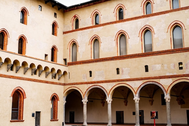 Portico with arched vaults in the courtyard of castello sforzesco milan italy