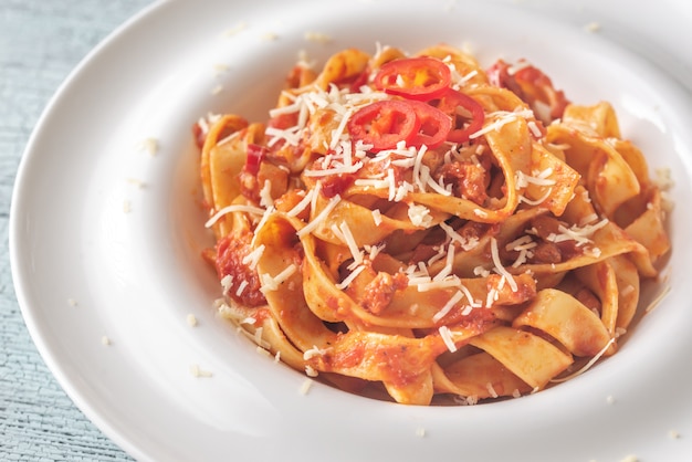 Portion of Amatriciana pasta