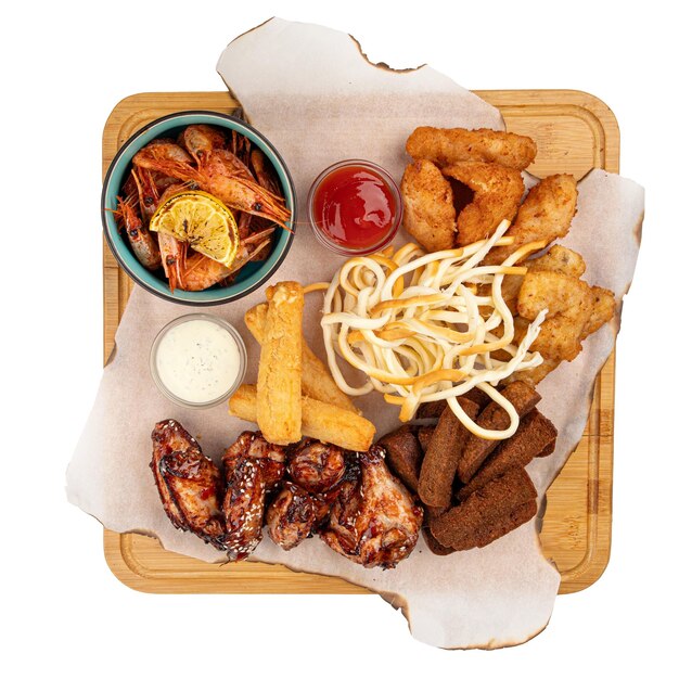 Portion of beer appetizer set platter