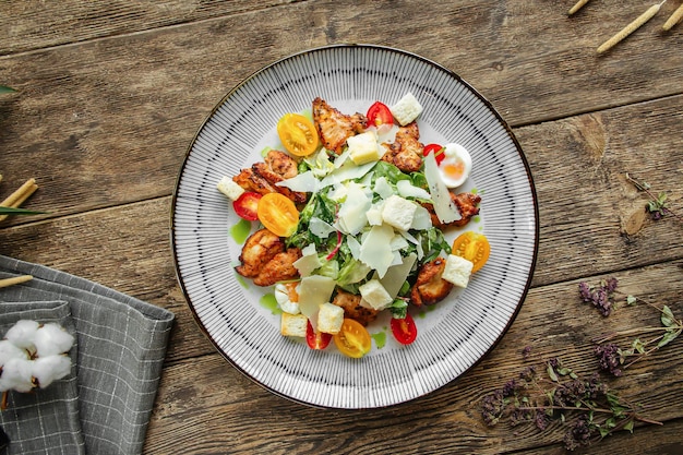 порция салата цезарь с курицей