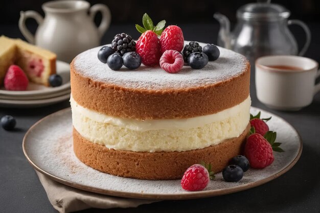 Portion in a cake and cake of various flavors of red fruits