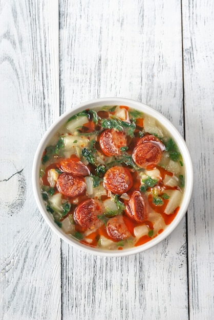 Portion of Caldo verde soup