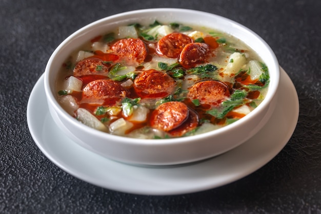 Portion of Caldo verde soup