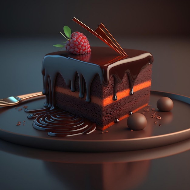 A portion of chocolate cake AI