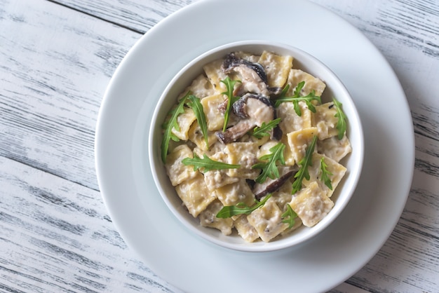 Portion of creamy mushroom ravioletti