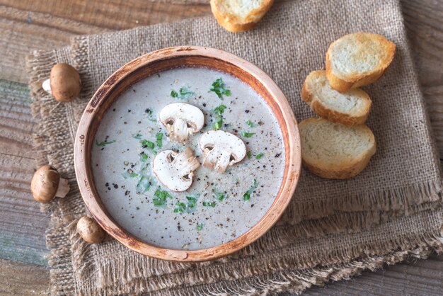 Portion of creamy mushroom soup