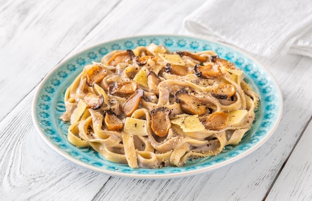 Portion of Creamy Tagliatelle pasta with Mushrooms