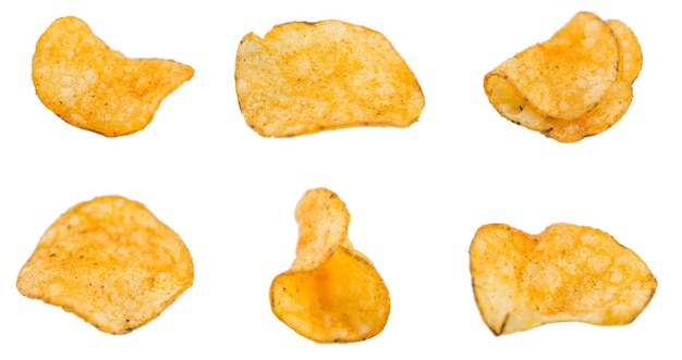 파삭 파삭 한 감자 칩 선택적 초점의 일부