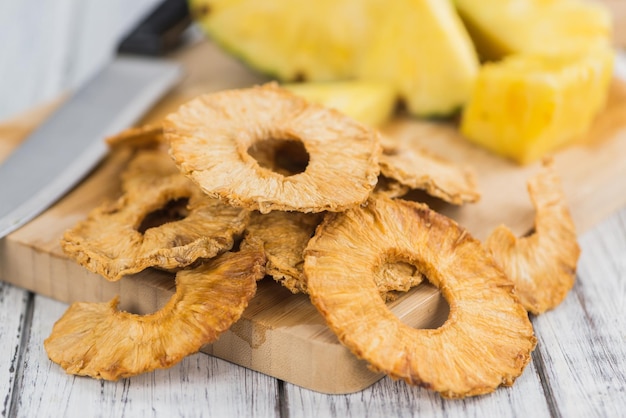 Portion of Dried Pineapple Rings selective focus