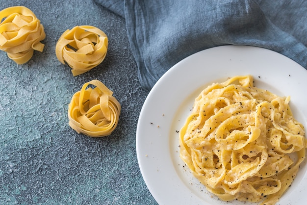 Portion of fettuccine Alfredo