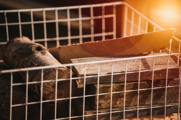 Portion of firewood is prepared for warming the home in winter Wooden chunk for fireplace