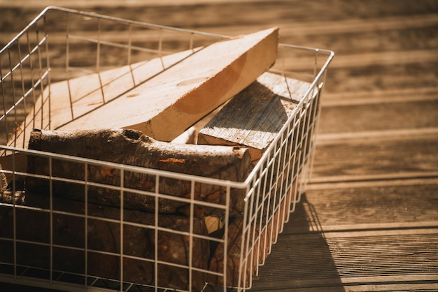 Portion of firewood is prepared for warming the home in winter Wooden chunk for fireplace