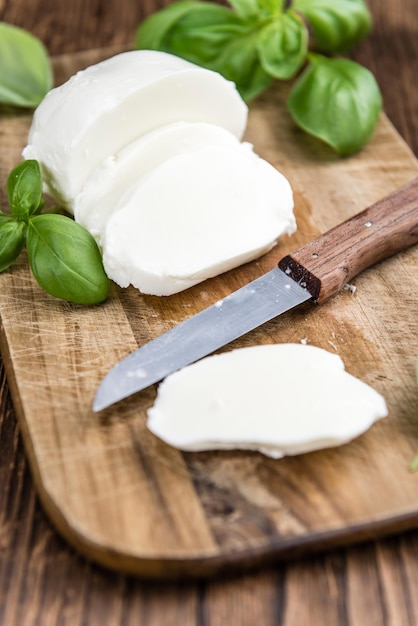 Portion of fresh Mozzarella closeup shot