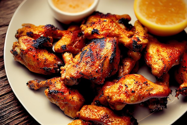 Portion of freshly grilled chicken on plate