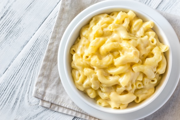 Portion of macaroni and cheese