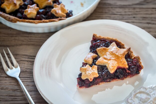 Portion of mince pie on the wooden surface