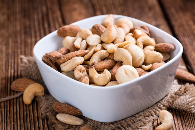 Portion of mixed nuts roasted and salted