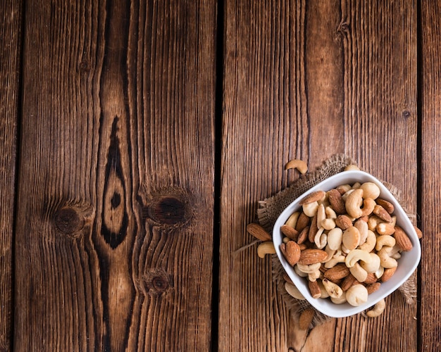 Portion of mixed nuts roasted and salted