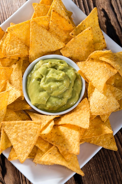 Portion of Nachos with Guacamole