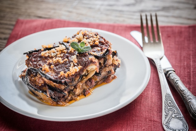 Portion of parmigiana di melanzane