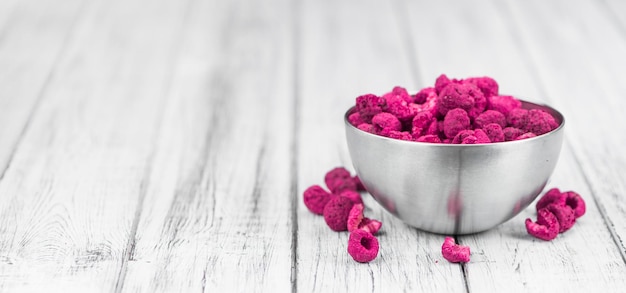 Portion of Raspberries dried selective focus