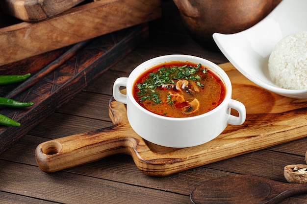 Portion of red mushroom soup