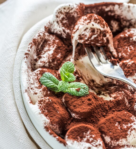 Portion of roasted marshmallows with cocoa powder