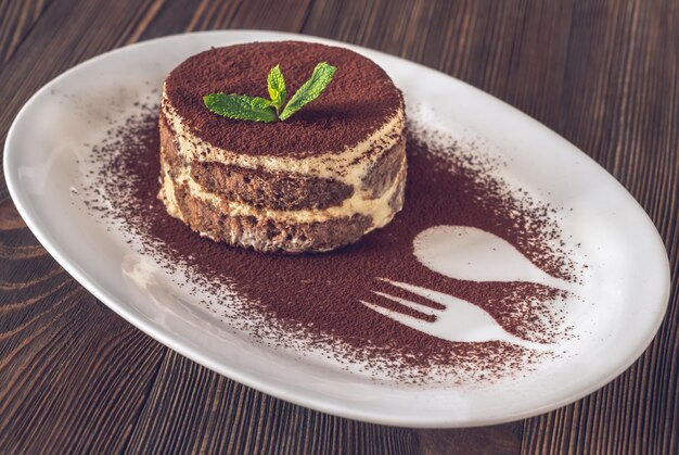 Portion of tiramisu - Italian dessert close up