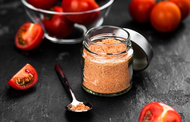 Portion of Tomato Powder close up selective focus