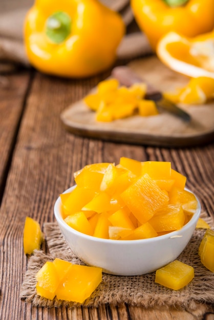 Portion of yellow peppers sliced