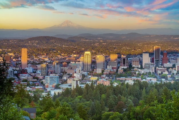 Portland city downtown skyline cityscape of Oregon in USA