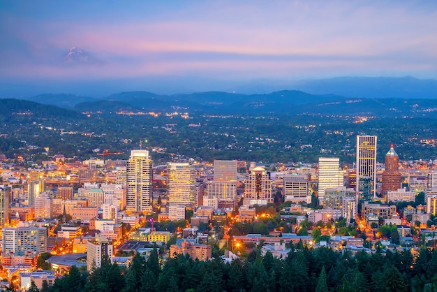 Portland city downtown skyline cityscape of Oregon in USA