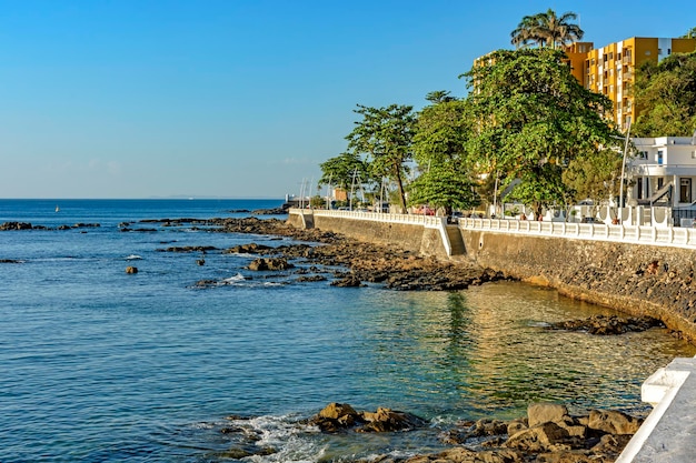 Porto da Barra beach in the city of Salvador in Bahia with its buildings facing the sea