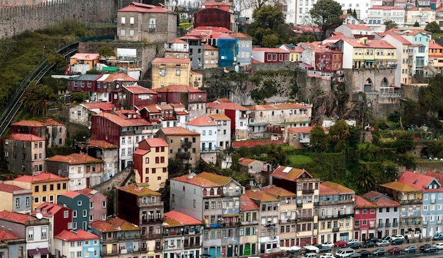 Porto Portugal Panoramic view of the historic town with multicoloured old houses on the hill