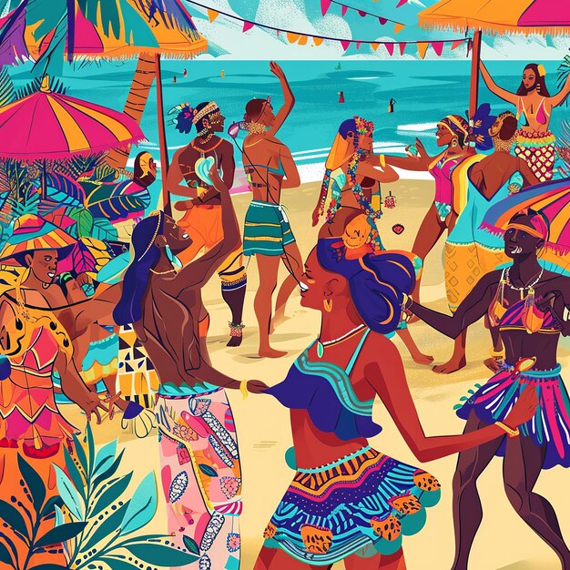 Porto Seguro Beach and Carnival Vibe Digital Illustration