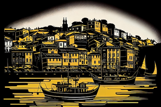 Porto Travel Illustration Portugal Tourism Concept Western Europe Drawing Imitation AI Generative Content