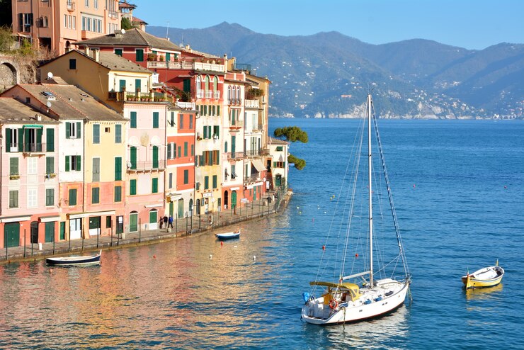 portofino Ligurië Italië Middellandse Zee kust met boten