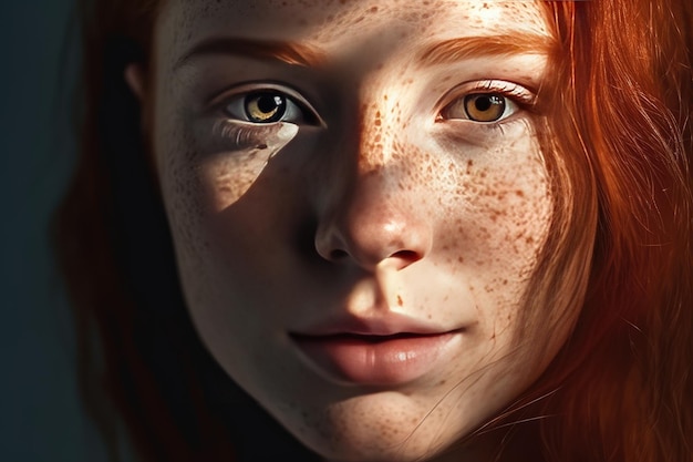 portrain of a young woman with red hair and freckles