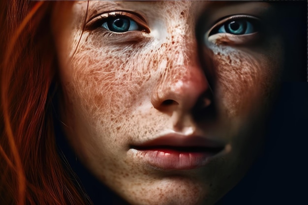 portrain of a young woman with red hair and freckles